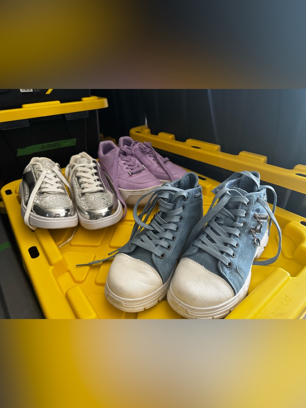 3 pairs of women’s sneakers size 8 purple silver and blue